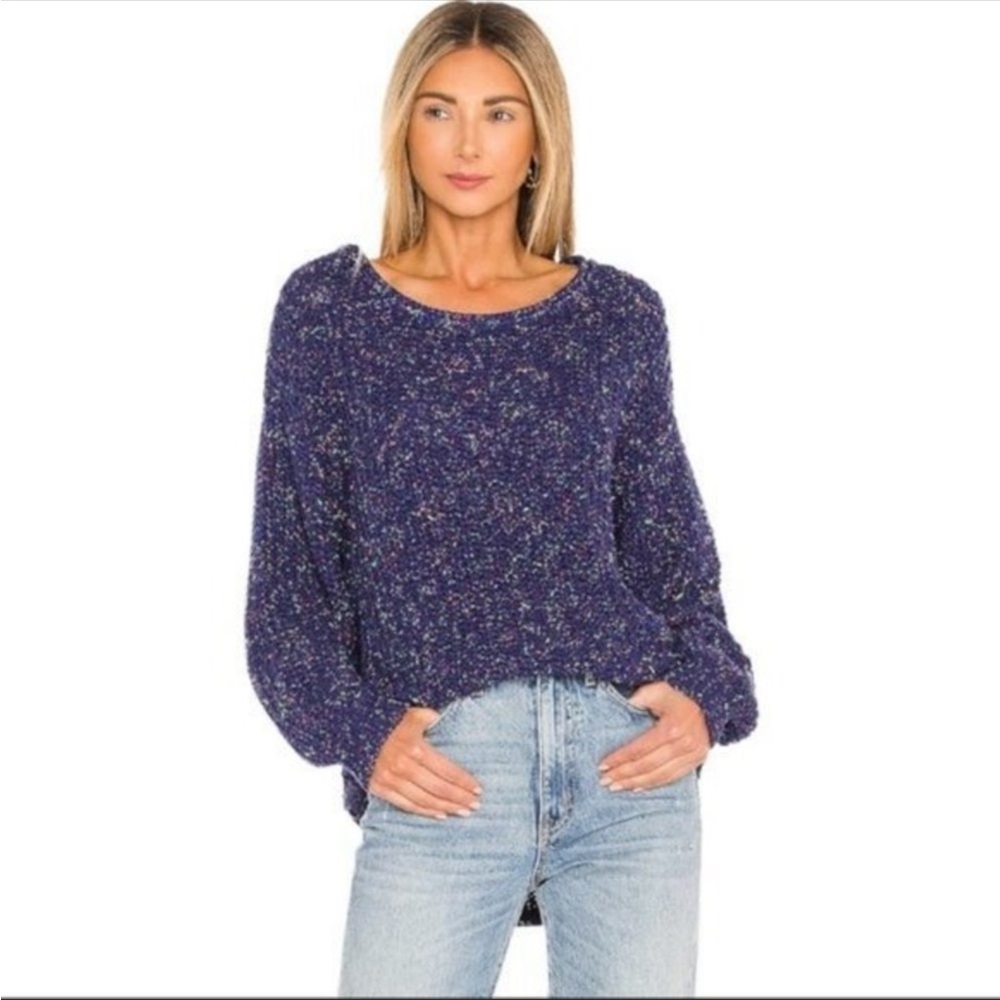 Free People Neon Lights Sweater Chunky Open Knit Blue Midnight Size XS
